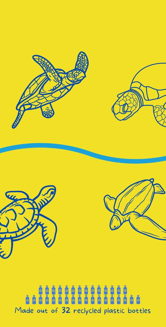 OUT OF STOCK Indigo and yellow Turtle Towel Made of Recycle Plastic Bottles